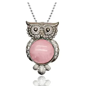 Collar Buho De La Sabiduria Cuarzo Rosa