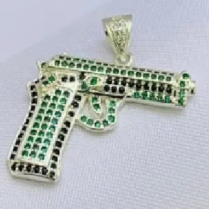 Dije Rodio Pistola Piedras Verdes-Negras