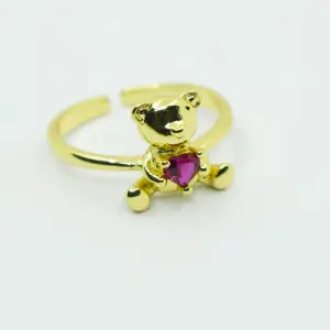 ANILLO DORADO OSO ROSADO