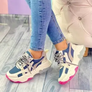 Tenis Beige Azul Fucsia Suela Alta