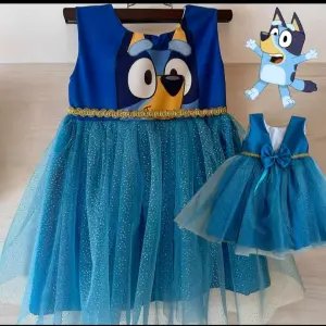Vestido Niña Bluey Y bingo Escarchado