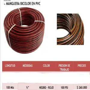 MANGUERA BICOLOR DE 1/2" EN PVC X 100 MT