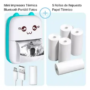 Ud Combo Mini Impresora Papel 5 Rollos