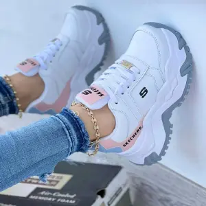 Skechers Suela Alta Blanco Gris Dama