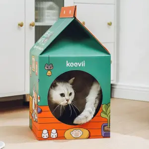RASCADOR GATO CARTON FORMA DE CASA