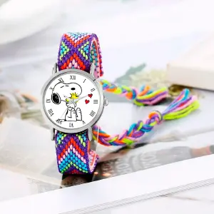 Reloj Snoopy Perro Plateado Tejido Artes