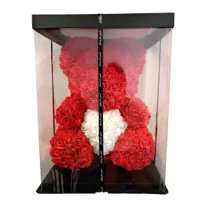 Oso de Rosas 40cm (Rojo+Corazon Blanco)