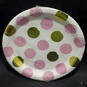PLATO BLANCO PUNTOS ROSADO Y DORADO 23C