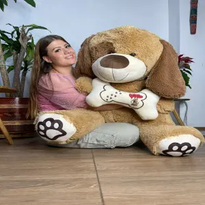 Peluche de Perro Gigante con Hueso: ¡El Mejor Amigo de tu Mascota! - Peluche de perro con hueso 1.40m