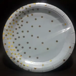 PLATO AZUL PUNTOS DORADO 23CM X 10 UNID