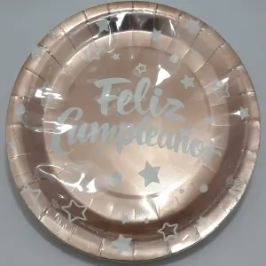 Plato ORO ROSA para fiesta grandes feli