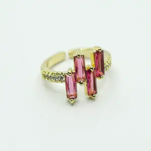 ANILLO DORADO CRISTALES ROSADOS
