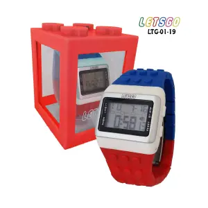 RELOJ ROJO/BLANCO TIPO LEGO ESTUCHE
