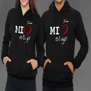 Buzo, Buso Hoodie negro corazon Pareja