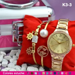 K3 RELOJ GENEVA + PULSERAS ESTUCHE METAL