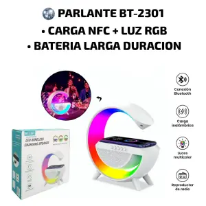 parlante bt 2301 carga nfc + luz rgb
