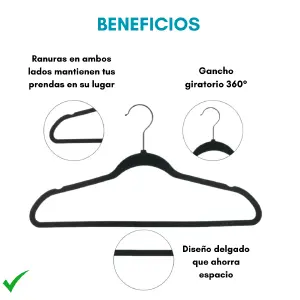 Gancho Ropa TerciopeloAntideslizante x10