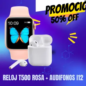RELOJ T500 ROSA + AUDIFONO I12