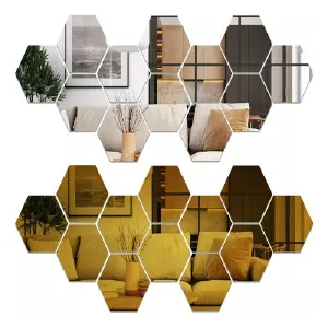 Set de 12 Espejos Hexagonales de Vinilo Decorativo - Set X12 Espejos Hexagonales Vinilo Decor