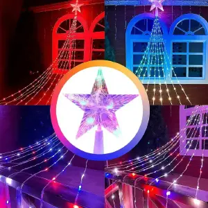 Luz Led Estrella Con Cascada Caida De2m