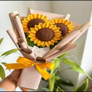 Ramo de 3 girasoles a crochet