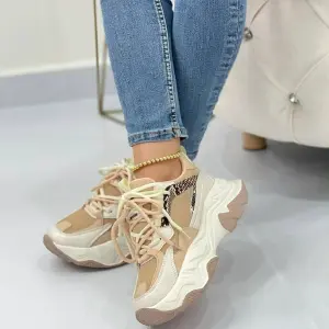 Tenis Beige Rosa A.P Suela Alta