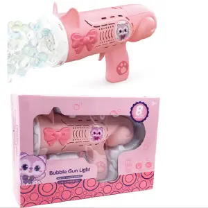 pistola rosa de gata lanza burbujas