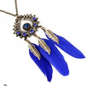 Collar Pluma Azul Vintage + Estuche