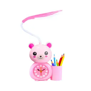 Lampara Oso Rosa Recargable Con Reloj De