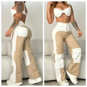 Pantalón cargo combinado blanco - caqui