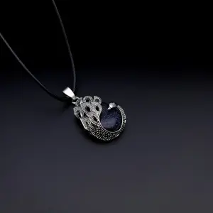 Collar Pavo Real Cuarzo Lluvia De Plata
