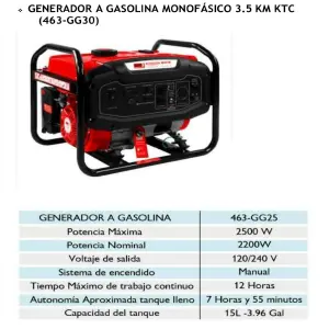GENERADOR A GASOLINA MONOFASICO / 2.5 KW
