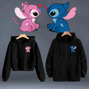 Buzo Hoodie Pareja Stich y Angel Negro