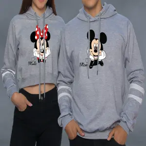Buzo, Saco Hoodie Gris Mickey y Minnie