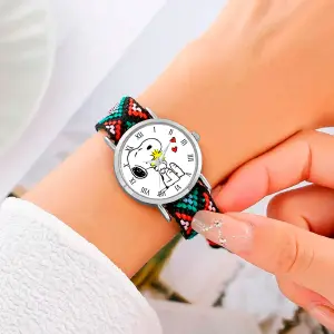 Reloj Snoopy Perro Plateado Tejido Artes