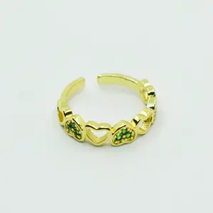 ANILLO DORADO CORAZONES DORADOS Y VERDES