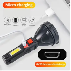 Linterna LED COB  USB con 4 modos de luz