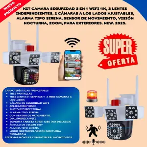 CAMARA NVA DOMO 3 LENTES ALARMA SIRENA B: Seguridad Total para tu Hogar - CAMARA NVA DOMO 3 LENTES ALARMA SIRENA B
