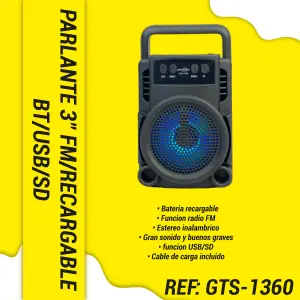 PARLANTE 3" FM/RECARGABLE/BT/USB/SD