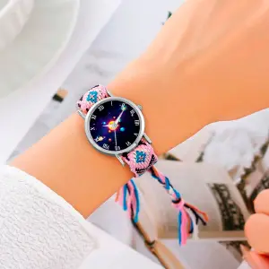 Reloj Sistema Solar Plateado Tejido Arte