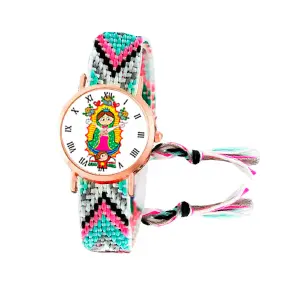 Reloj Virgen Guadalupe Dorado Tejido Art