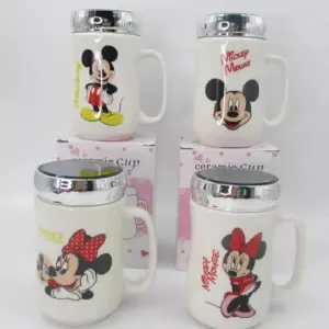 Mug Taza Minnie Y Mickey Mouse Con Tapa