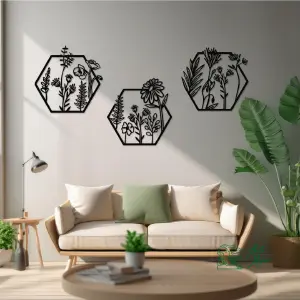 3 Piezas de arte de Flores de madera