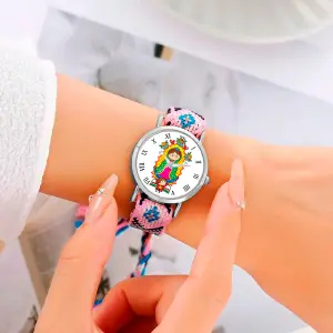 Reloj Virgen Guadalupe Plateado Tejido