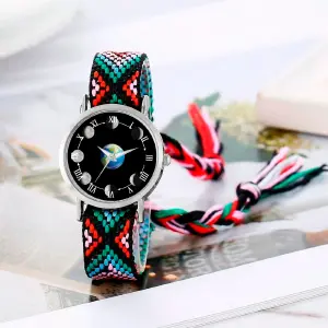 Reloj Luna Fase Lunar Plateado Tejido