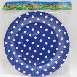 PLATO CARTON AZUL OSCURO PUNTOS BLACOS