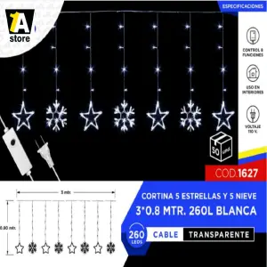 Cortina led 3 Metros Estrellas Nieve Luz