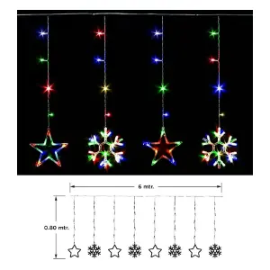 Cortina Luz Led Copos De Nieve Estrellas