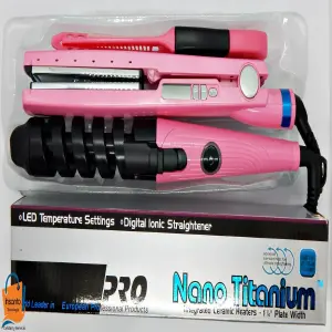 Combo Rosado Plancha Rizador y Peine