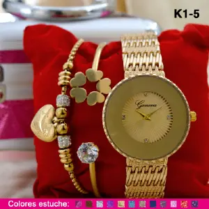 K1 RELOJ GENEVA + PULSERAS ESTUCHE METAL